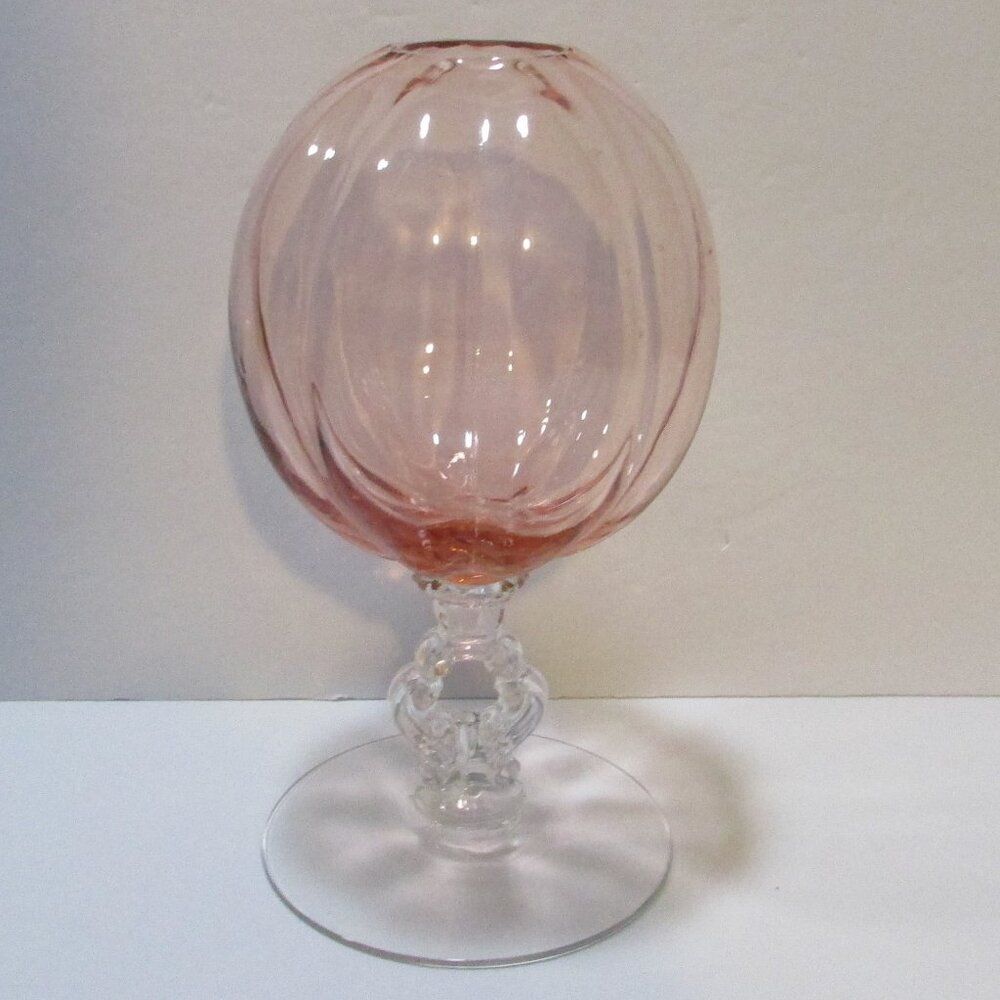 vintage Cambridge pink glass mellon ball vase keyhole stem ribbed vase